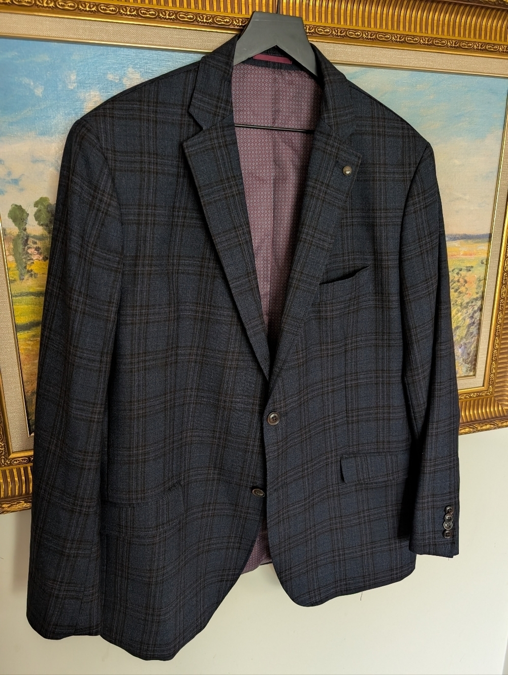 Johnston & Murphy Navy Plaid Sport Coat XL